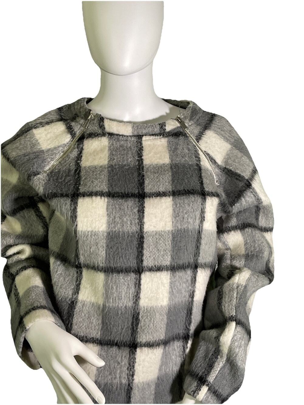 Abercrombie & Fitch Sweater Women Gray/white Plaid Wool Blend Size M
